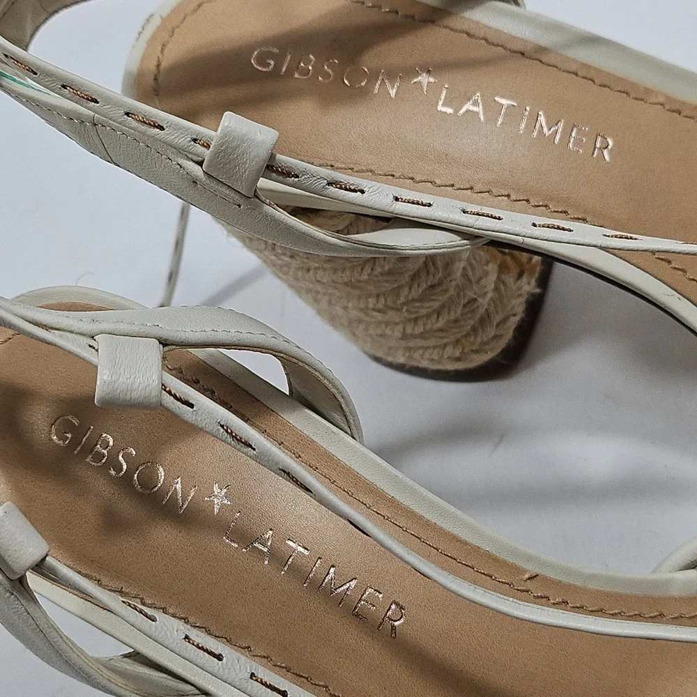 Gibson Latimer Tasha Sheep Leather Cream Ankle Wrap Jute Block Heel Sandal - Picture 13 of 16